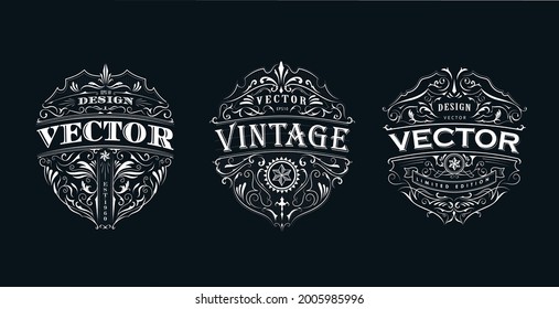 set of vintage badge label banner template vector illustration