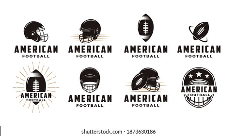 Set Set Vintage-Badge-Patch emblem amerikanisches Fußballsportlogo mit amerikanischer Fußballausrüstung Vektorsymbol