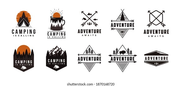 Set of vintage badge seal mountain adventure outdoor logo vector design on white background