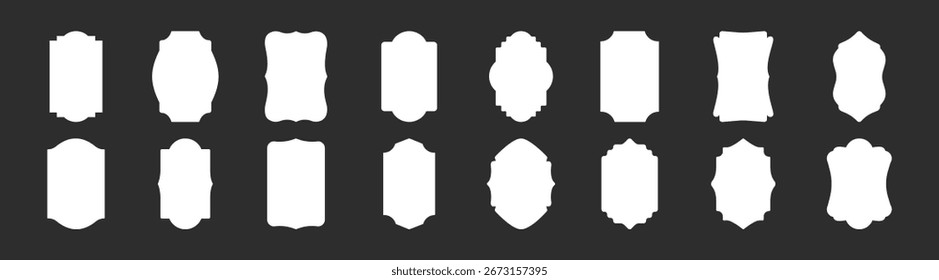 Set of vintage badge shapes, vector silhouettes, and decorative elements.