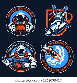 Set of Vintage Badge of Space Astronaut Concept