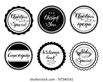 Set of vintage badges for Christmas menu. Vector illustration.