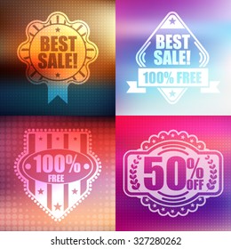 Set of vintage badges. Creative  template labels with inscriptions. Abstract colorful blurred vector backgrounds. Color trendy retro vintage badges and card with blurred backgrounds.
