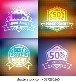 Set of vintage badges. Creative  template labels with inscriptions. Abstract colorful blurred vector backgrounds. Color trendy retro vintage badges and card with blurred backgrounds.