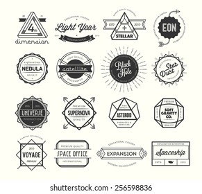 set of vintage badges and labels, inspired by space themes, vector illustration