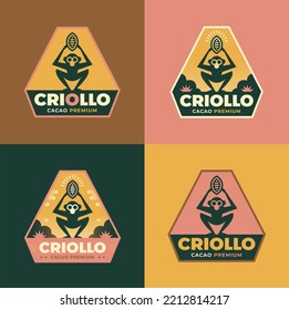 Set of vintage badges with a monkey. Vector illustrations of a monkey and a cocoa bean. Retro logo for a confectionery, a chocolate or a pastry.