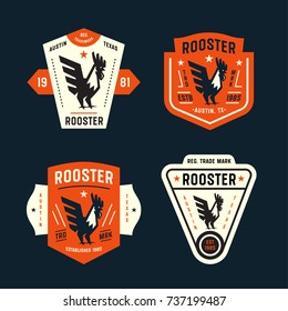 Set of Vintage Badges with Rooster Graphic Mark. Collection of Retro Emblems. Premium Logo Design. Bold and Crisp Style. Vector Illustration.