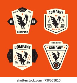 Set of Vintage Badges with Rooster Graphic Mark. Collection of Retro Emblems. Premium Logo Design. Bold and Crisp Style. Vector Illustration.