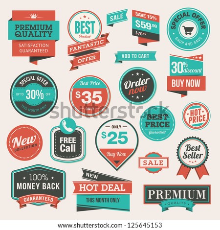 Set of vintage badges and stickers