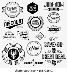 Set of vintage bagdes, labels and stamps. Vector illustration.