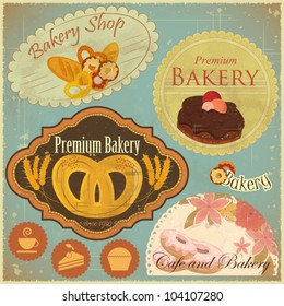 Set of Vintage Bakery and Cafe Labels, badges and icons - vector illustration