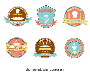 Set of vintage  bakery emblems, labels and designed elements. Vector Illustration, eps10.