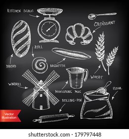 Set of vintage bakery icons. Retro design. Vector illustration. 