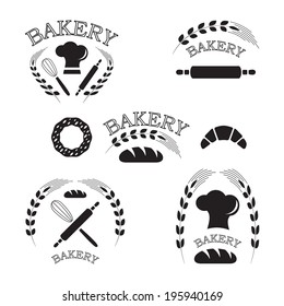 Set of vintage bakery labels, badges and design elements, isolated on white background, vector illustration.