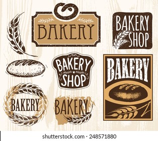 Set of vintage bakery labels, badges and design elements. Handmade.