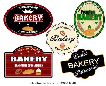 Set of vintage bakery labels on white background, vector illustration