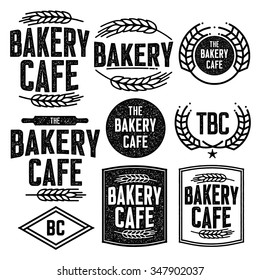 Set of vintage bakery logo badges and labels for retro design.