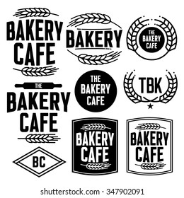 Set of vintage bakery logo badges and labels for retro design.
