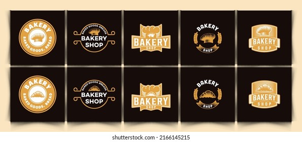 set vintage bakery logo, croissants and chef hat. vector illustration