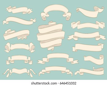 set of vintage banner ribbons. old yellow scrolls as design elements. vector illustration