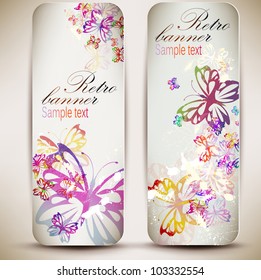 Set of vintage banners with butterfly. Vector background