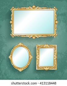Set of vintage banners. Gold frames. Vector illustration.