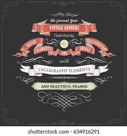 set of vintage banners and swirls