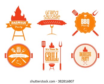 Set of vintage barbecue badge and label