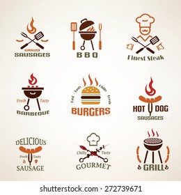 Set of vintage barbecue and grill labels, badges and design elements