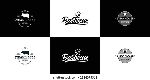 Set of vintage barbecue logo design template.
