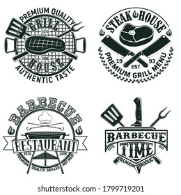 Set of Vintage barbecue restaurant logo designs,  grange print stamps, creative grill bar typography emblems, Vector