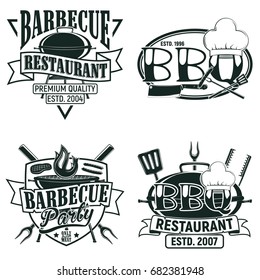 Set of Vintage barbecue restaurant logo designs,  grange print stamps, creative grill bar typography emblems, Vector