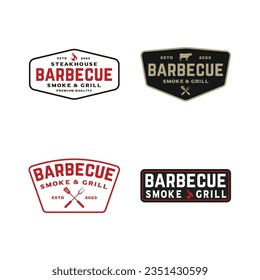 set vintage barbecue smoke grill badge logo vector illustration. for printing, stickers, labels, restaurant logos
