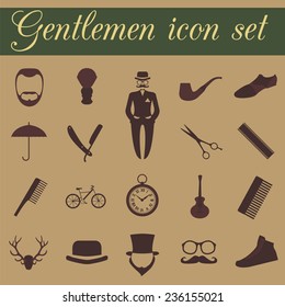 Set of vintage barber, hairstyle and gentlemen icon. Vector illustration