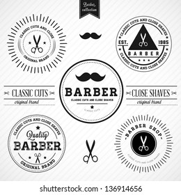 Set of vintage barber shop badges