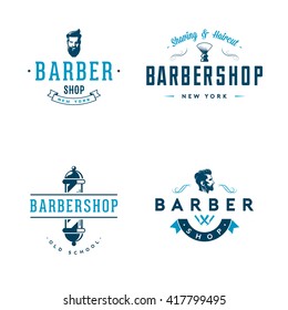 Set of vintage barber shop badges and emblems isolated on white background