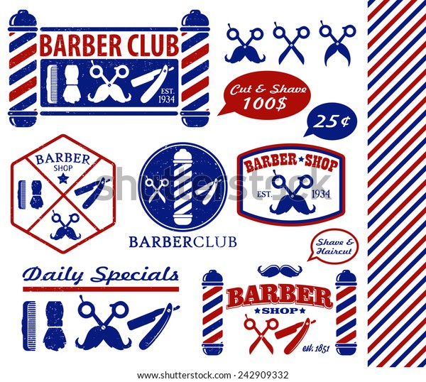 Set Vintage Barber Shop Badges Stock Vector Royalty Free