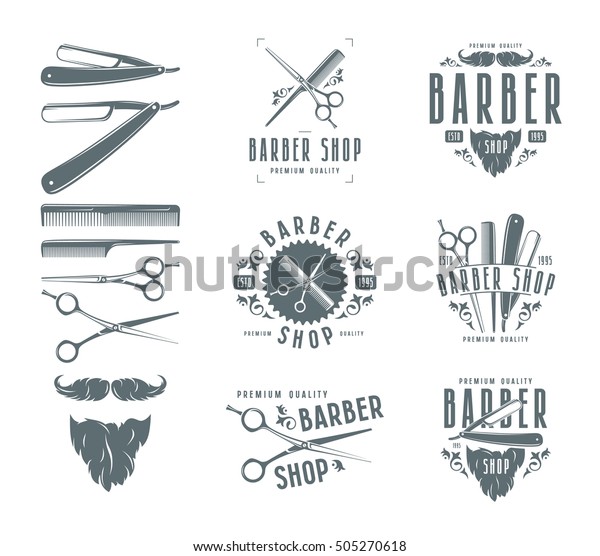 Set Vintage Barber Shop Badges Design Stock Vector (Royalty Free ...