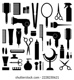 Set of vintage barber shop elements, barber shop tools and equipments icons, labels. Vector illustration. saloon shop tools 