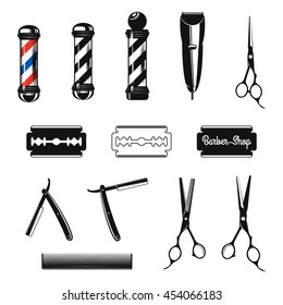 Set of vintage barber shop elements.