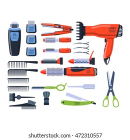 Set of vintage barber shop elements grooming saloon equipment