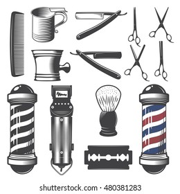 Set of Vintage Barber Shop Elements Isolated on a White Background.