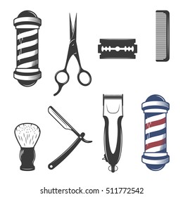 Set of vintage barber shop elements