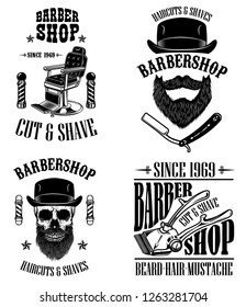 Set of vintage barber shop emblems, badges and design elements.  for logo, label, sign. Vector illustration