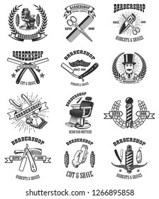 Set of vintage barber shop emblems, badges and design elements.  for logo, label, sign. Vector illustration