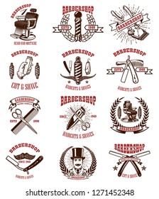 Set of vintage barber shop emblems, badges and design elements.  for logo, label, sign. Vector illustration