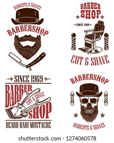 Set of vintage barber shop emblems, badges and design elements.  for logo, label, sign. Vector illustration