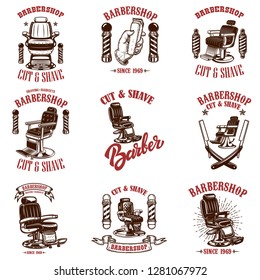 Set of vintage barber shop emblems, badges and design elements.  for logo, label, sign. Vector illustration