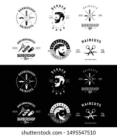 Set Of Vintage Barber Shop Emblems, Badges and Design Elements. Barbershop Logo, Label, Sign .