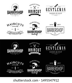 Set Of Vintage Barber Shop Emblems, Badges and Design Elements. Barbershop Logo, Label, Sign .